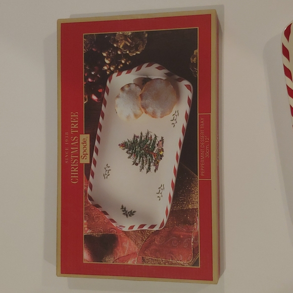 SPODE Christmas Tree Peppermint 12" Dessert Snack Tray. Fine Porcelain - Picture 7 of 10